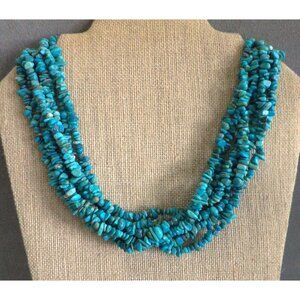 Vtg 7 Strand TURQUOISE Bib NECKLACE Layered STERLING Silver Clasp - Adj 17-20"
